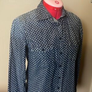 J. Crew star print denim button down shirt